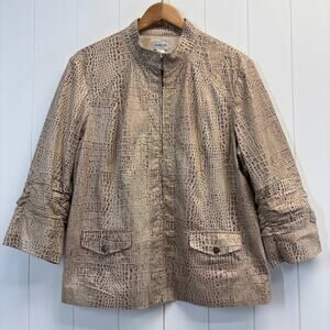 Chicos Womens Snakeskin Print Old Money Zip Jacket Size 3 (XL US) Shimmery